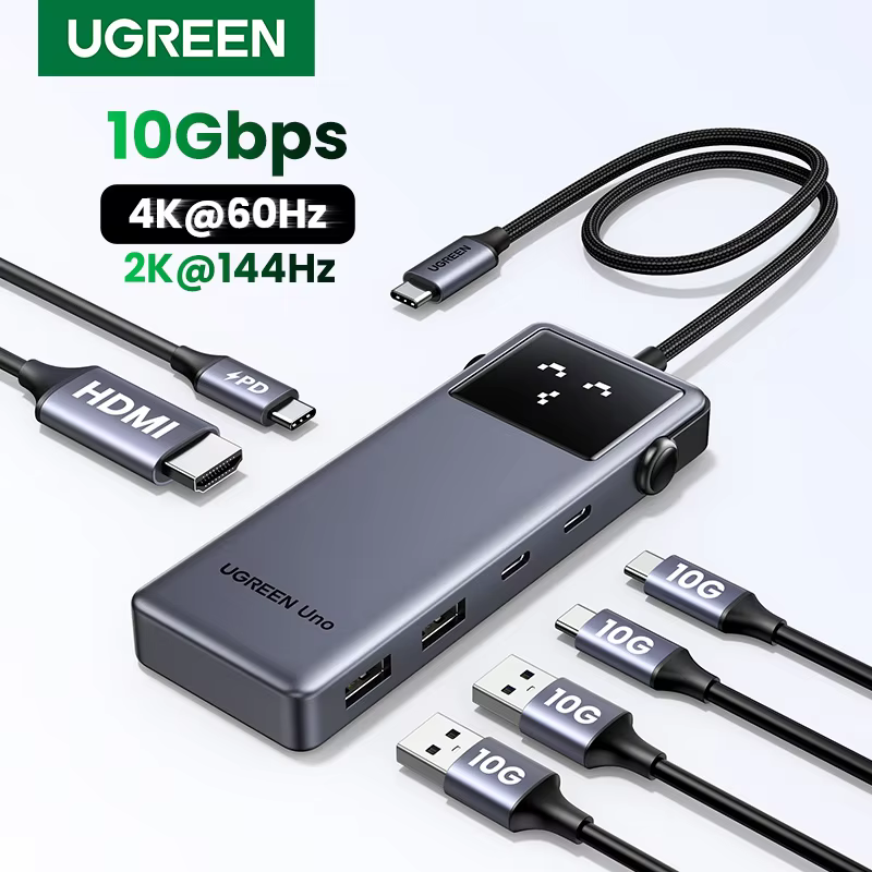 UGREEN Uno USB C 허브, 노트북용 분배기 어댑터, 맥북 프로 에어, USB 확장기, 도킹 스테이션, 6 인 1, 4K60Hz, PD100W, 10Gbps, USB3.2 이미지 1