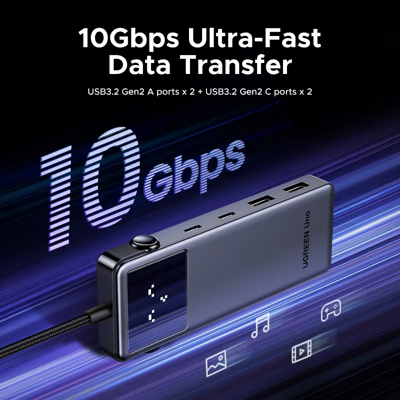 UGREEN Uno USB C 허브, 노트북용 분배기 어댑터, 맥북 프로 에어, USB 확장기, 도킹 스테이션, 6 인 1, 4K60Hz, PD100W, 10Gbps, USB3.2 이미지 4