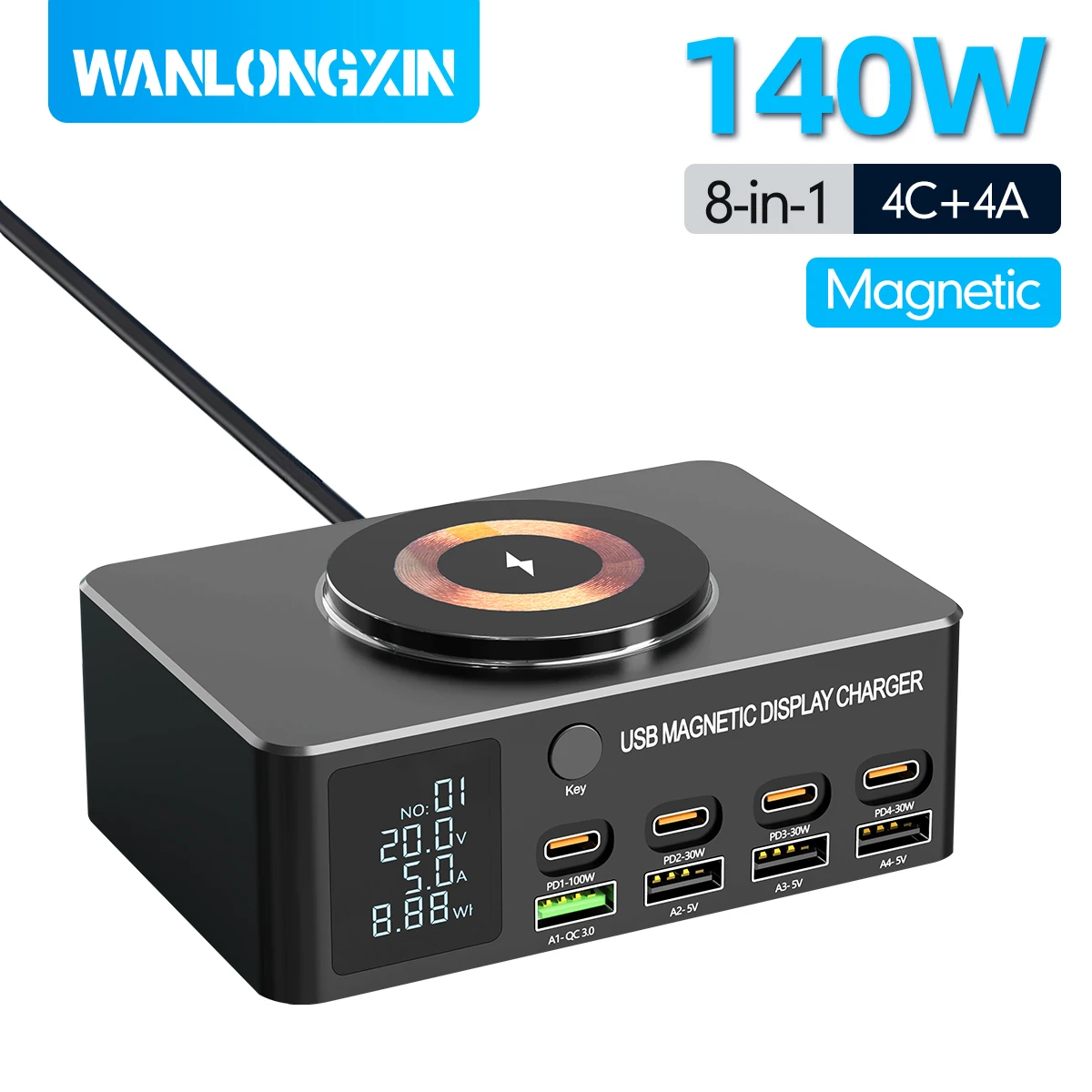 220W GaN USB C타입 고속 충전기 휴대용 QC3.0 140W 데스크탑 전원 충전 스테이션 아이폰 16 15 Pro Max 맥북 에어용 이미지 1