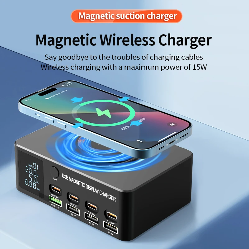 220W GaN USB C타입 고속 충전기 휴대용 QC3.0 140W 데스크탑 전원 충전 스테이션 아이폰 16 15 Pro Max 맥북 에어용 이미지 2
