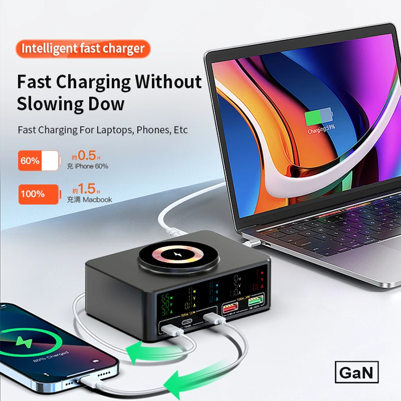 220W GaN USB C타입 고속 충전기 휴대용 QC3.0 140W 데스크탑 전원 충전 스테이션 아이폰 16 15 Pro Max 맥북 에어용 이미지 5