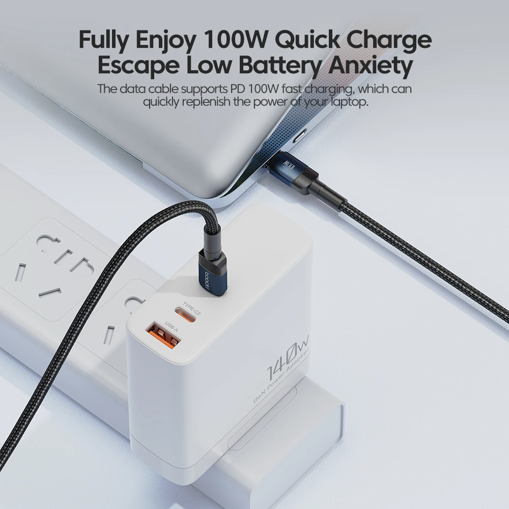 Toocki 100W USB 유형 C-유형 C 케이블, Huawei Xiaomi Poco 용 고속 충전 포함 Samsung POCO 안드로이드 전화 USB C 충전기 케이블 이미지 2