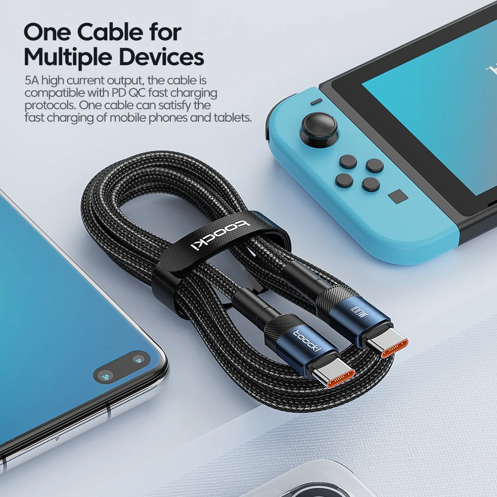 Toocki 100W USB 유형 C-유형 C 케이블, Huawei Xiaomi Poco 용 고속 충전 포함 Samsung POCO 안드로이드 전화 USB C 충전기 케이블 이미지 3
