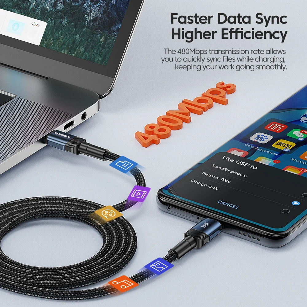 Toocki 100W USB 유형 C-유형 C 케이블, Huawei Xiaomi Poco 용 고속 충전 포함 Samsung POCO 안드로이드 전화 USB C 충전기 케이블 이미지 4