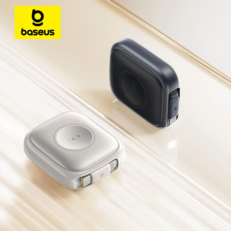 베이스어스 100W 접이식 PD QC 고속 충전 케이블 내장형 E-워치 무선 충전 USB-C 타입-C 데이터 케이블 (아이폰, 맥북용) 이미지 1