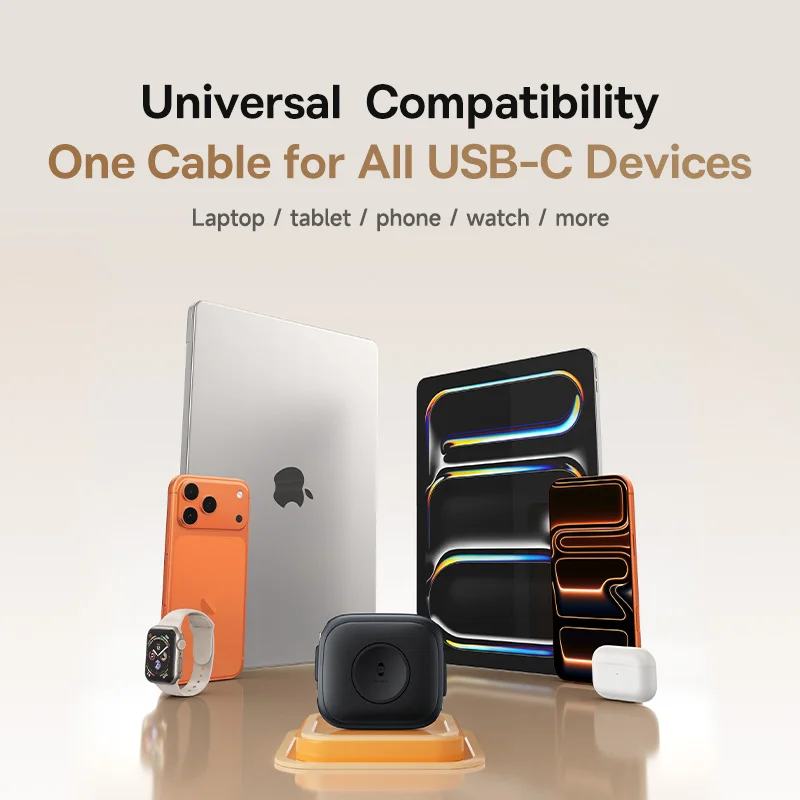 베이스어스 100W 접이식 PD QC 고속 충전 케이블 내장형 E-워치 무선 충전 USB-C 타입-C 데이터 케이블 (아이폰, 맥북용) 이미지 5