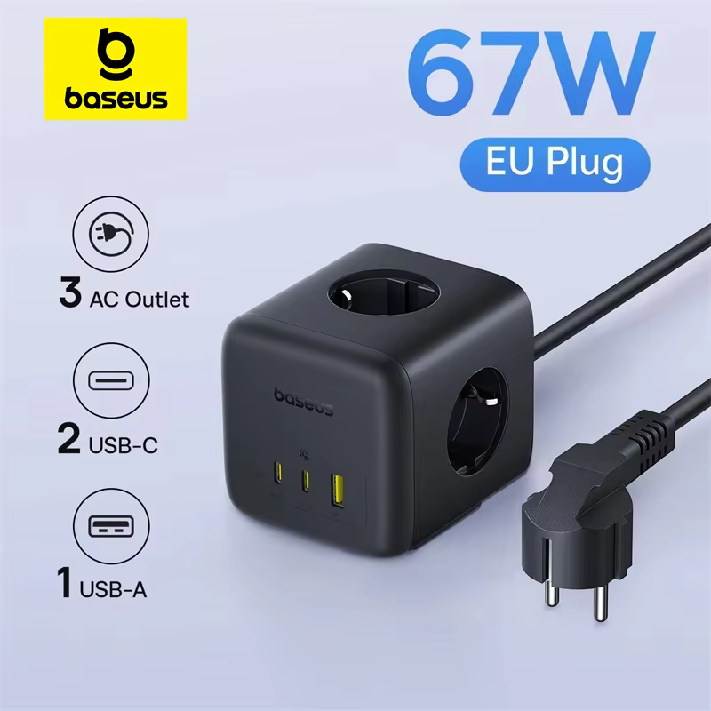 Baseus 67W GaN 고속 충전기 전원 스트립 3AC 3680W 콘센트 USB-C 노트북 iPhone 용 고속 충전 데스크탑 스테이션 Samsung Xiaomi 이미지 1