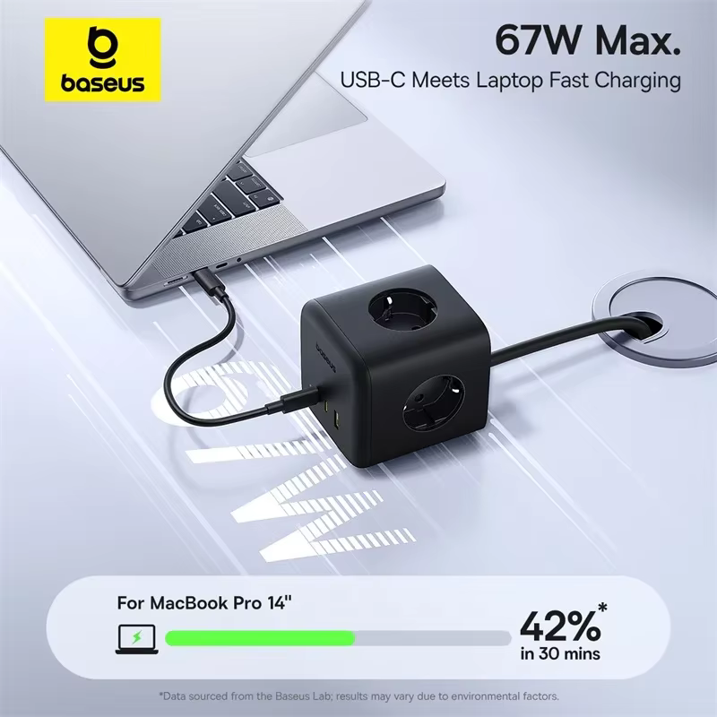 Baseus 67W GaN 고속 충전기 전원 스트립 3AC 3680W 콘센트 USB-C 노트북 iPhone 용 고속 충전 데스크탑 스테이션 Samsung Xiaomi 이미지 3