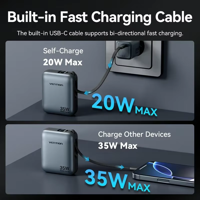 벤션 CCC 10000mAh 35W 파워 뱅크 고속 충전 휴대용 미니 3C 파워뱅크 아이폰 17 샤오미 외장 보조 배터리 충전기 이미지 3