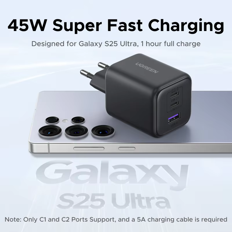 UGREEN 45W/30W/25W/20W GaN 충전기 PD3.0 PPS QC3.0 USB C 고속 충전기 (삼성 S26, 아이폰 17/16/15/프로 맥스, 아이패드, 샤오미 태블릿 호환 가능) 이미지 3