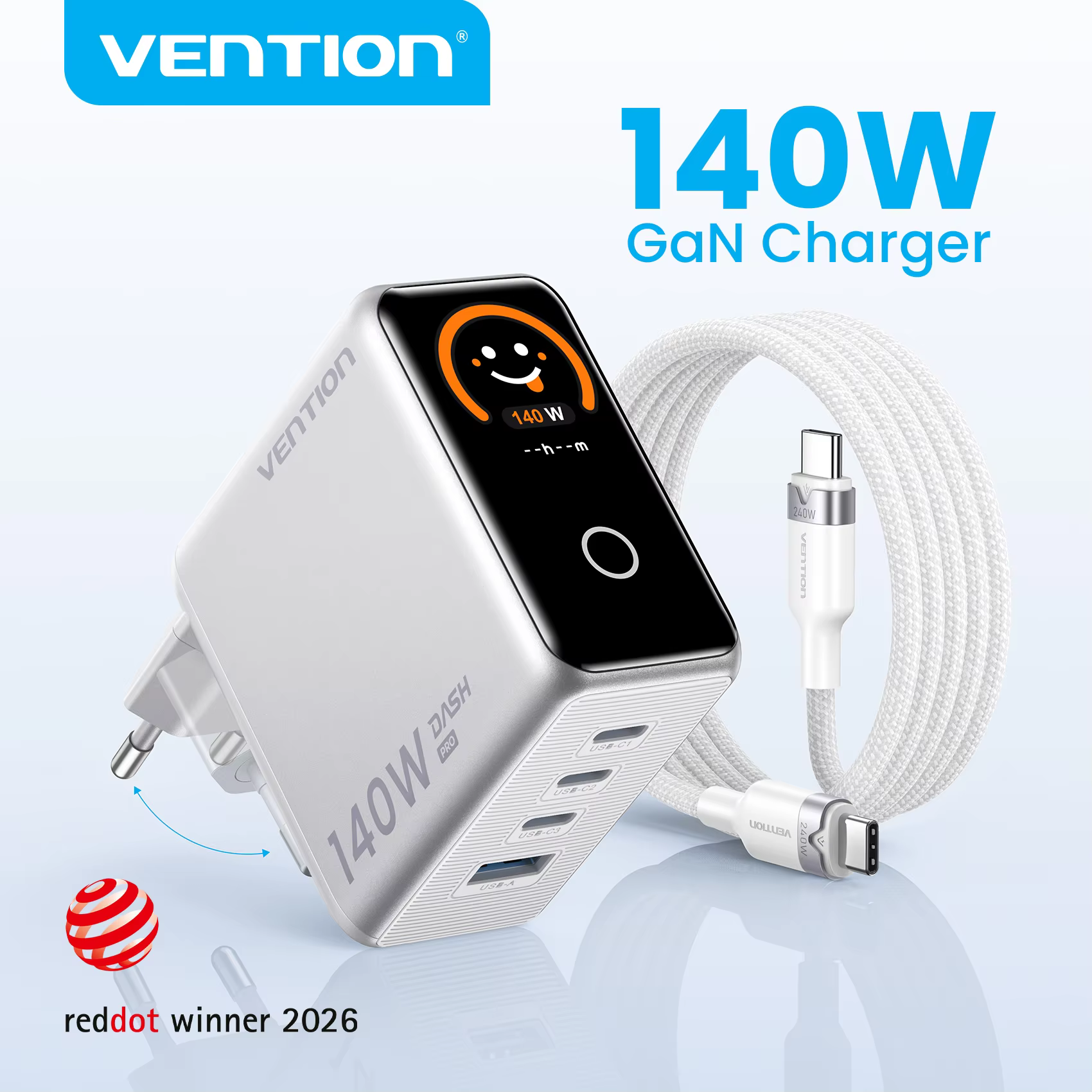 【신규 할인】Vention 140W GaN 충전기 아이폰 17 샤오미 포코 삼성 S26 노트북 USB C 충전기 스마트 디스플레이 탑재 폰 충전기 이미지 1