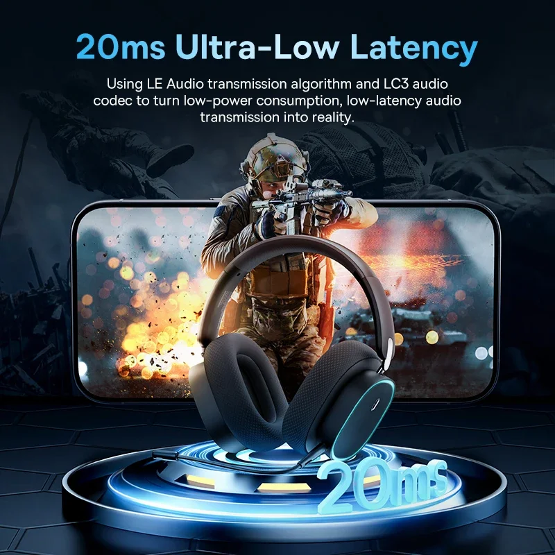 Baseus GH02 게임용 무선 헤드폰(마이크 포함) 오버이어 헤드폰 Bluetooth 5.3 40mm 드라이버 2.4G/무선/케이블 RGB 헤드셋 이미지 3