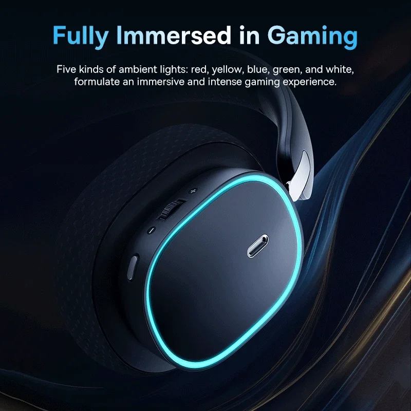 Baseus GH02 게임용 무선 헤드폰(마이크 포함) 오버이어 헤드폰 Bluetooth 5.3 40mm 드라이버 2.4G/무선/케이블 RGB 헤드셋 이미지 4