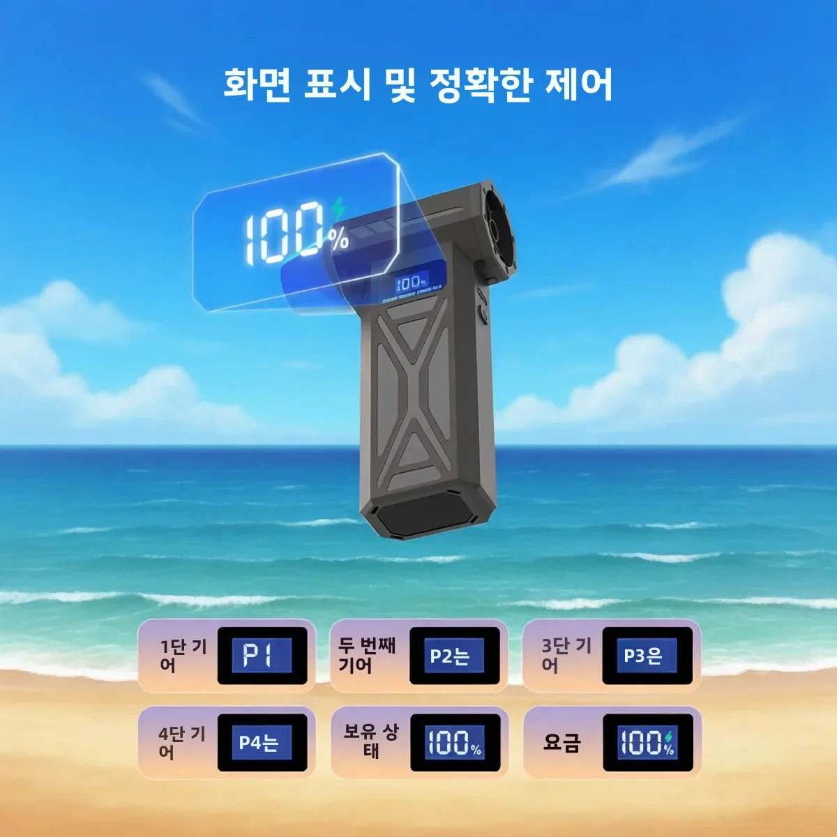 강력한 에어 블로워 110000RPM 4단계 조절 터보 제트 블로워 LED 라이트 배터리 디스플레이 무선 압축 공기 청소기 미니 전기 에어 더스터 충전식 클리너 PC 키보드 자동차 먼지 제거 눈잎 블로워 4단 조절 4개 노즐 이미지 2