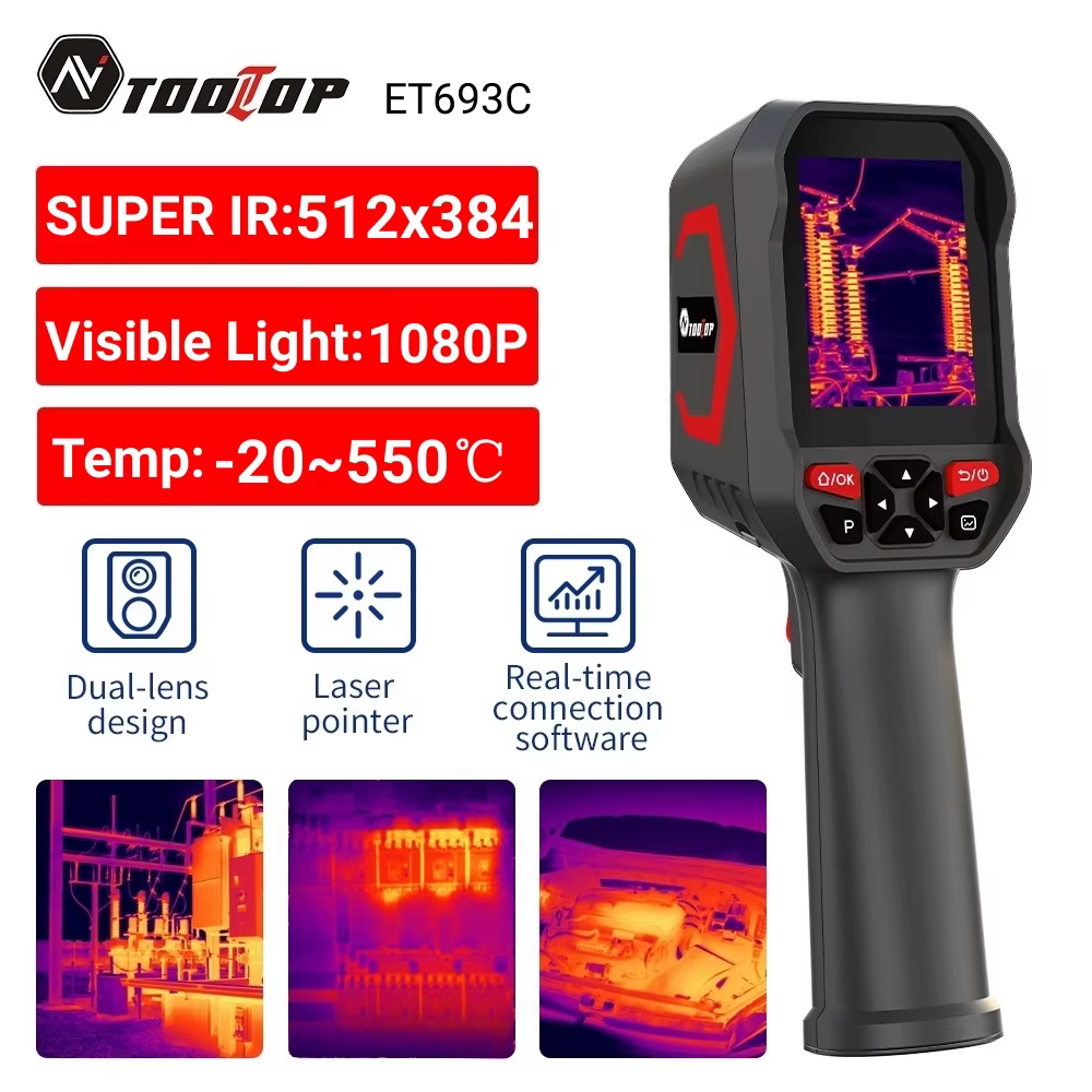 TOOLTOP ET693C 슈퍼 IR 512x384 열화상 카메라(1080P 가시광선 카메라 포함) 전자식 HVAC 수리용 열화상 카메라 256*192 센서 TOOLTOP ET693C 슈퍼 IR 512x384 열화상 카메라(1080P 가시광선 카메라 포함) 전자식 HVAC 수리용 열화상 카메라 256*192 센서 이미지 1