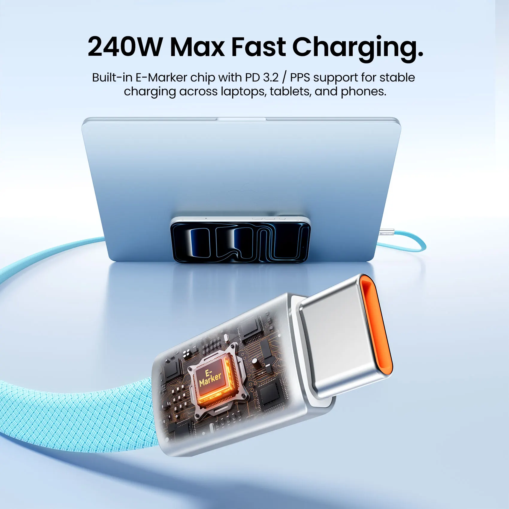 벤션 240W 마그네틱 USB C 케이블 USB C to Type C 케이블 맥북 노트북 아이폰 17 16 15 삼성 S25 24 아이패드 고속 충전 케이블 이미지 2