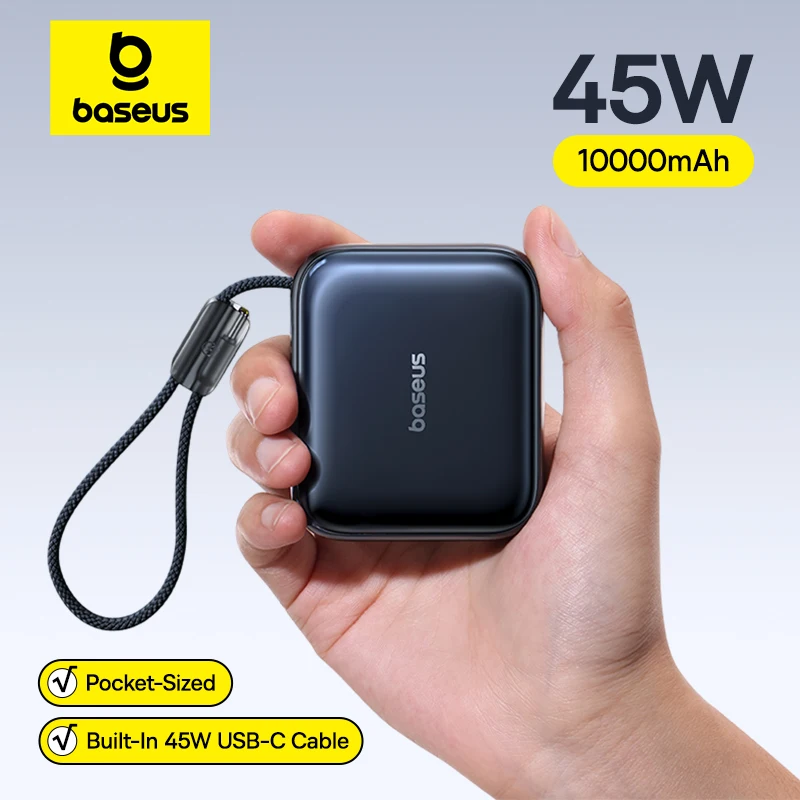 베이스어스 45W 미니 파워뱅크 10000mAh 내장 USB-C 케이블 포켓 사이즈 소형 고속 충전 휴대용 아이폰 17 삼성 S25용 이미지 1