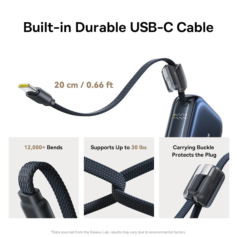 베이스어스 45W 미니 파워뱅크 10000mAh 내장 USB-C 케이블 포켓 사이즈 소형 고속 충전 휴대용 아이폰 17 삼성 S25용 이미지 4