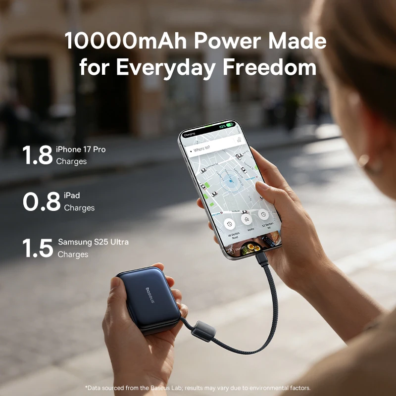 베이스어스 45W 미니 파워뱅크 10000mAh 내장 USB-C 케이블 포켓 사이즈 소형 고속 충전 휴대용 아이폰 17 삼성 S25용 이미지 6