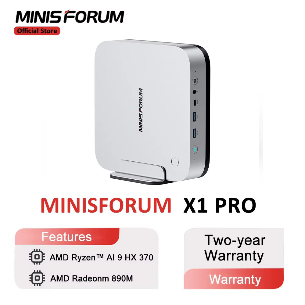 MINISFORUM AI X1 Pro 미니 PC AMD Ryzen AI 9 HX 370 DDR5 96GB 2TB WiFi 7 Copilot AI 135W 어댑터 듀얼 2.5G LAN 사무용 PC 게임 이미지 1