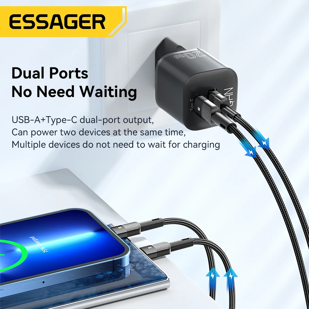 Essager 20W GaN USB 유형 C 충전기 PD 고속 충전 전화 QC 3.0 iPhone 14 13 12 11 Pro Max Mini iPad 충전용 빠른 충전기 이미지 2