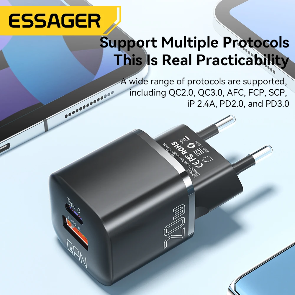 Essager 20W GaN USB 유형 C 충전기 PD 고속 충전 전화 QC 3.0 iPhone 14 13 12 11 Pro Max Mini iPad 충전용 빠른 충전기 이미지 5
