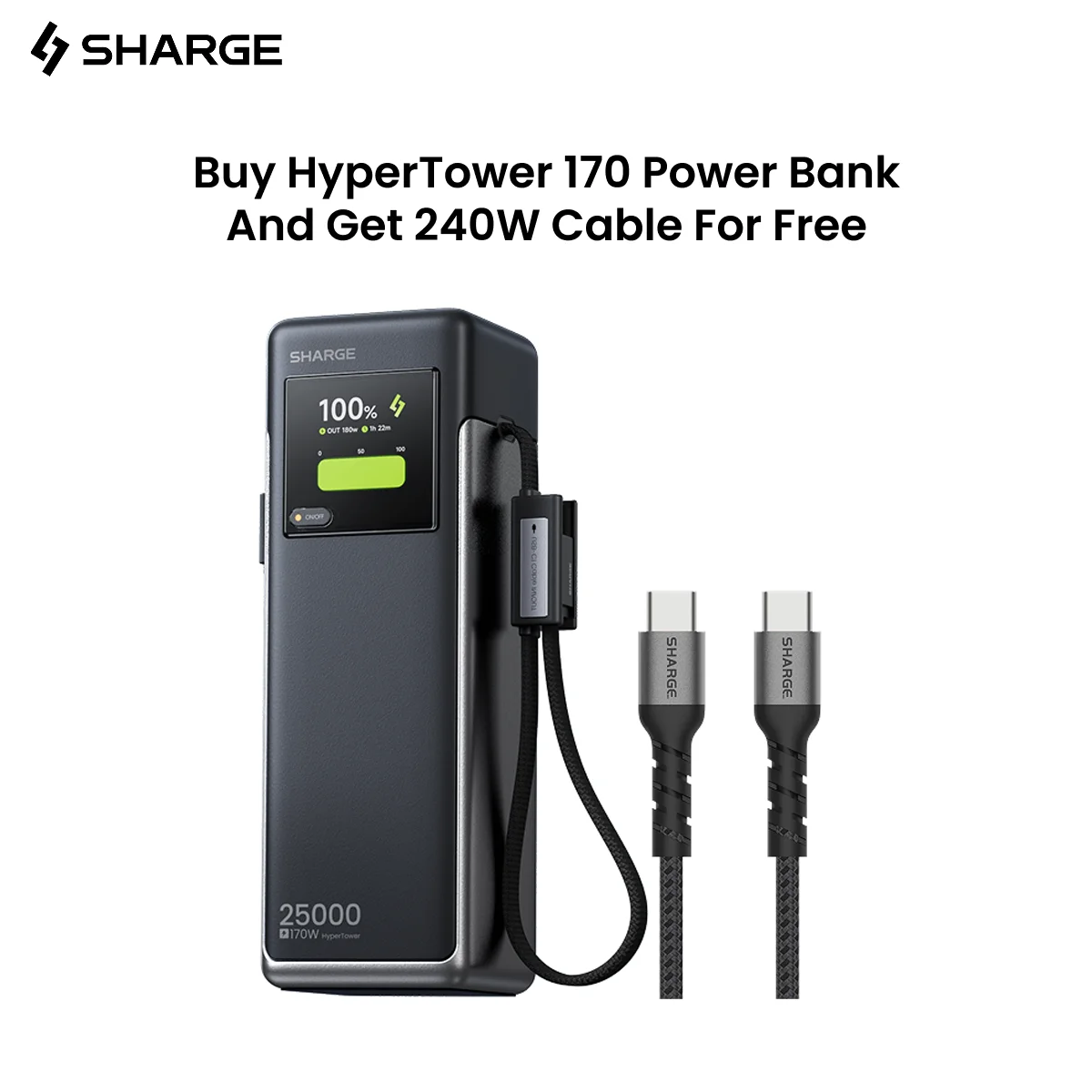 SHARGE HyperTower 170W 25,000mAh 노트북 보조배터리 100W USB-C 포트 내장형 접이식 케이블 (맥북, 아이폰17, 갤럭시 S26 호환) SHARGE HyperTower 170W 25,000mAh 노트북 보조배터리 100W USB-C 포트 내장형 접이식 케이블 (맥북, 아이폰17, 갤럭시 S26 호환) 이미지 1