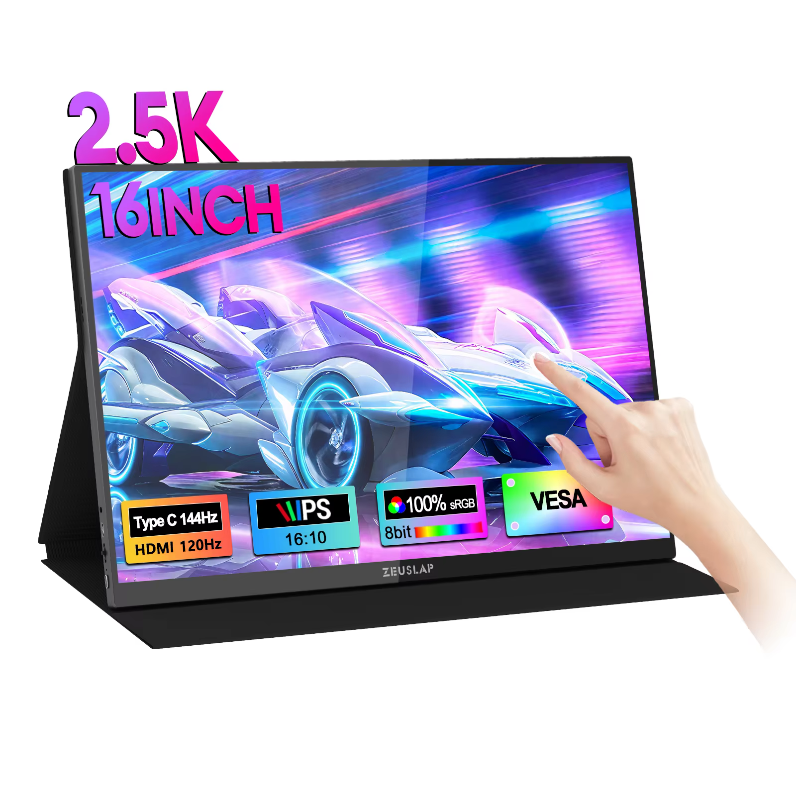 ZEUSLAP 16" 2.5K 144hz 터치 스크린 휴대용 모니터 2560*1600 100%sRGB 500Cd/m² 노트북 컴퓨터용 여행용 디스플레이 ZEUSLAP 16" 2.5K 144hz 터치 스크린 휴대용 모니터 2560*1600 100%sRGB 500Cd/m² 노트북 컴퓨터용 여행용 디스플레이 이미지 1
