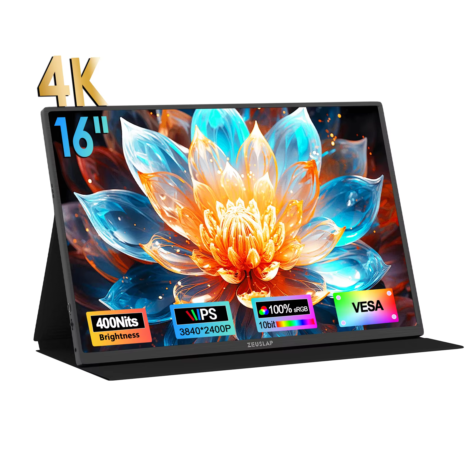 ZEUSLAP-Z16K 16인치 4K 휴대용 모니터 3840x2400 100% DCI-P3 썬더볼트 USB-C HDMI 휴대폰, PS5, 노트북 PC 보조 화면 ZEUSLAP-Z16K 16인치 4K 휴대용 모니터 3840x2400 100% DCI-P3 썬더볼트 USB-C HDMI 휴대폰, PS5, 노트북 PC 보조 화면 이미지 1