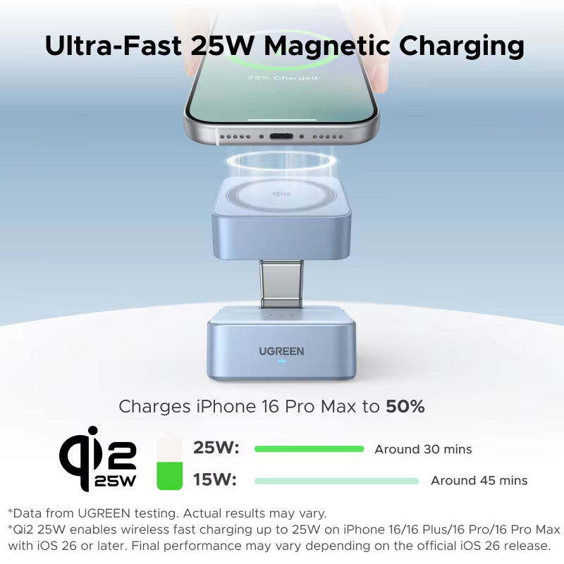 유그린 Qi2.2 25W 15W 2-in-1 마그네틱 무선 충전 스탠드 고속 충전 스탠드 충전기 아이폰 16 17/에어팟 마그플로우 충전기용 유그린 Qi2.2 25W 15W 2-in-1 마그네틱 무선 충전 스탠드 고속 충전 스탠드 충전기 아이폰 16 17/에어팟 마그플로우 충전기용 이미지 2