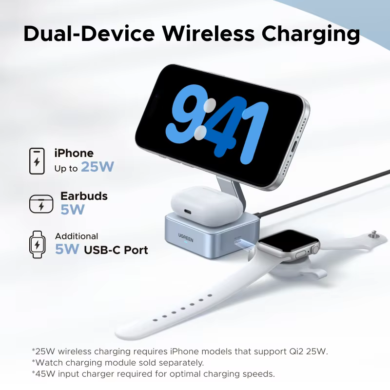 유그린 Qi2.2 25W 15W 2-in-1 마그네틱 무선 충전 스탠드 고속 충전 스탠드 충전기 아이폰 16 17/에어팟 마그플로우 충전기용 유그린 Qi2.2 25W 15W 2-in-1 마그네틱 무선 충전 스탠드 고속 충전 스탠드 충전기 아이폰 16 17/에어팟 마그플로우 충전기용 이미지 3