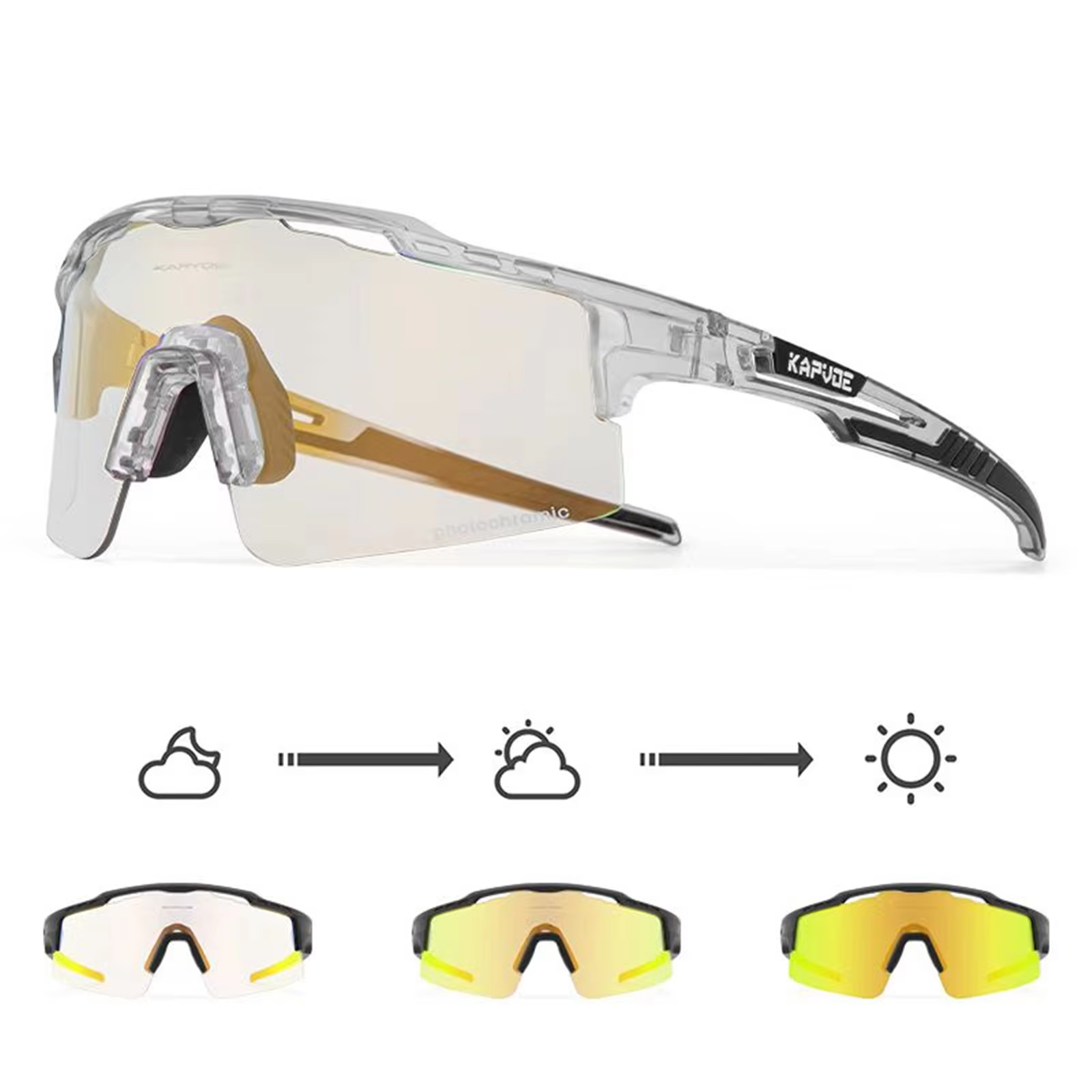 Kapvoe-RED Photochromic Gold 사이클링 안경 스포츠 남성용 선글라스 남성용 자전거 자전거 여성 야외 UV400 자전거 고글 이미지 1