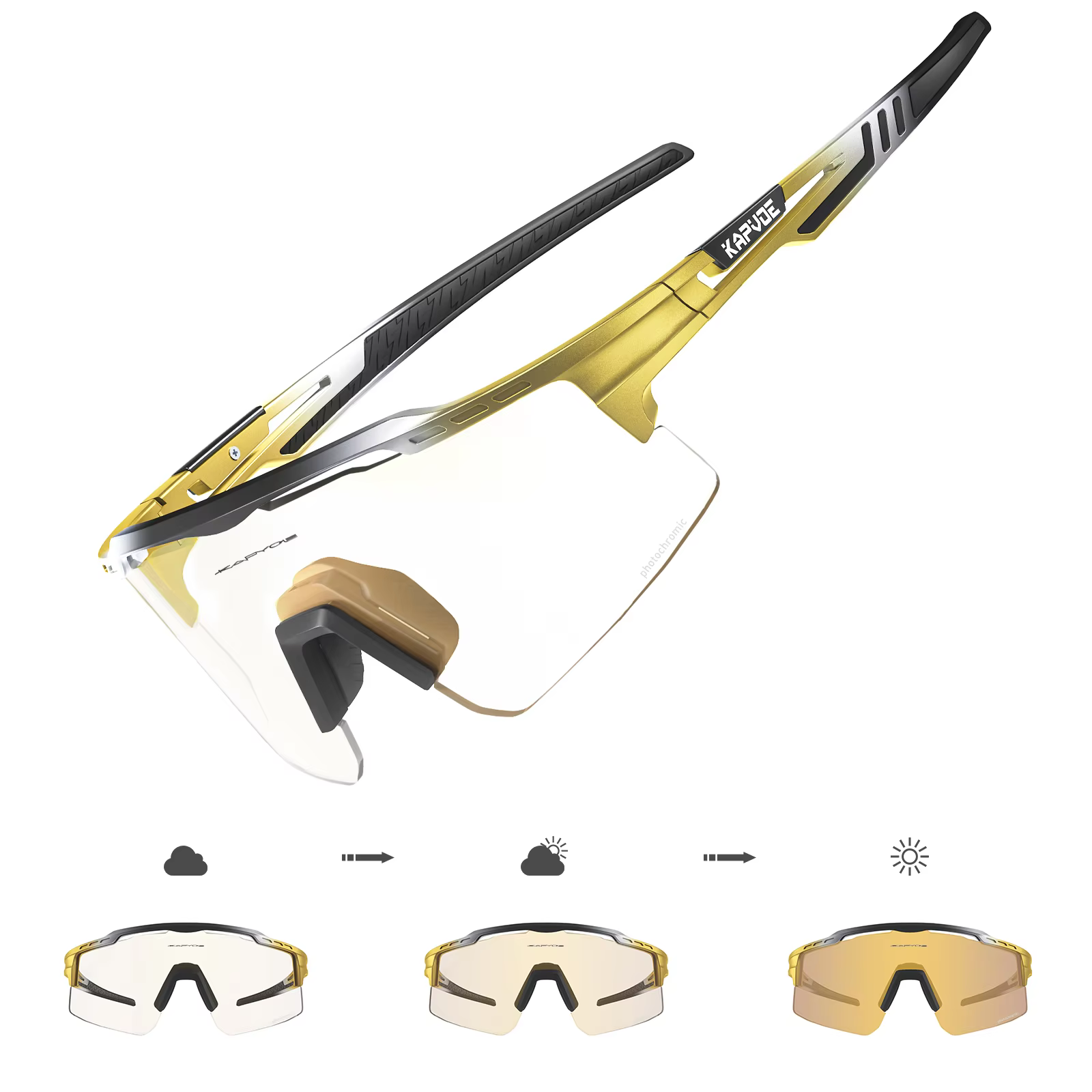 Kapvoe-RED Photochromic Gold 사이클링 안경 스포츠 남성용 선글라스 남성용 자전거 자전거 여성 야외 UV400 자전거 고글 이미지 3