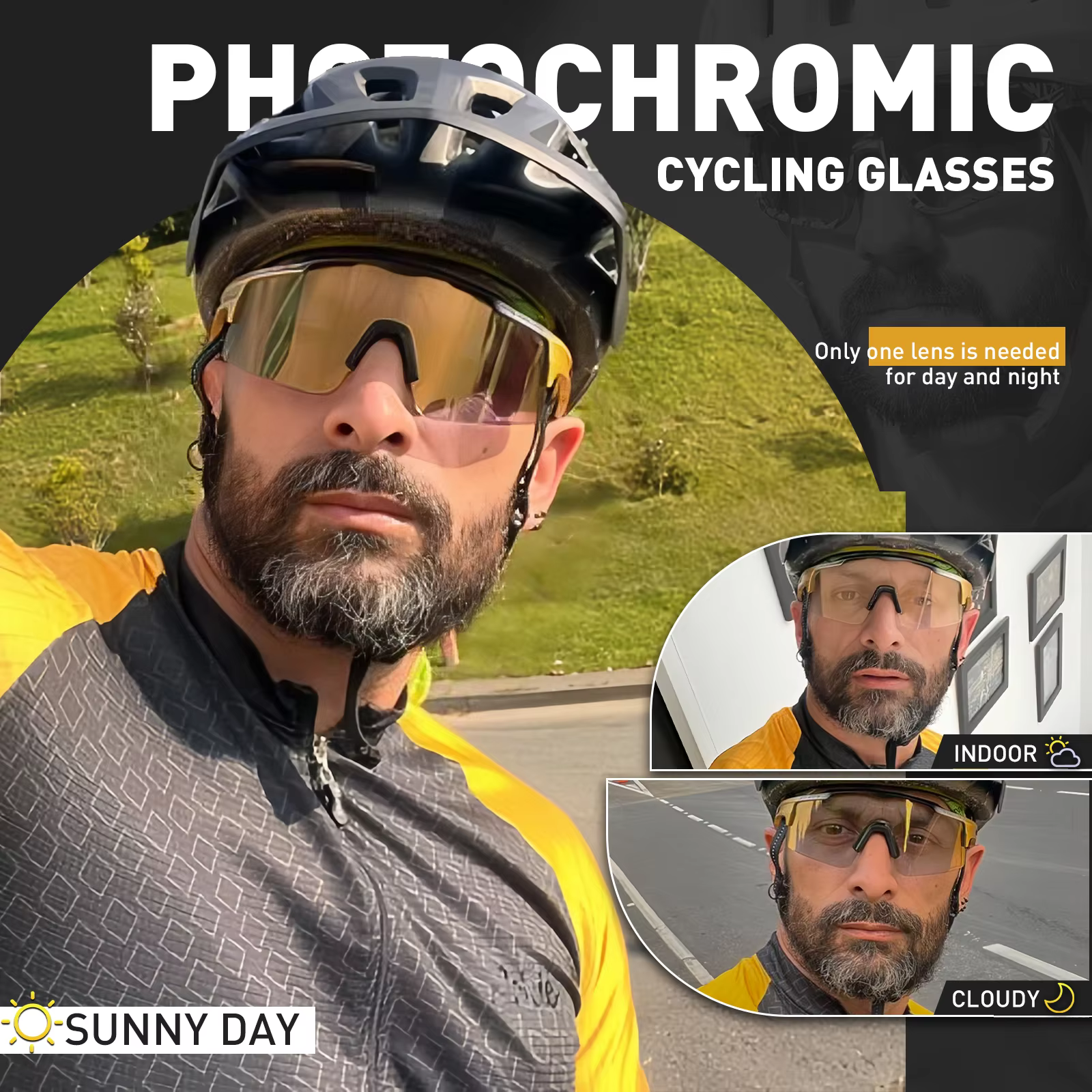 Kapvoe-RED Photochromic Gold 사이클링 안경 스포츠 남성용 선글라스 남성용 자전거 자전거 여성 야외 UV400 자전거 고글 이미지 4