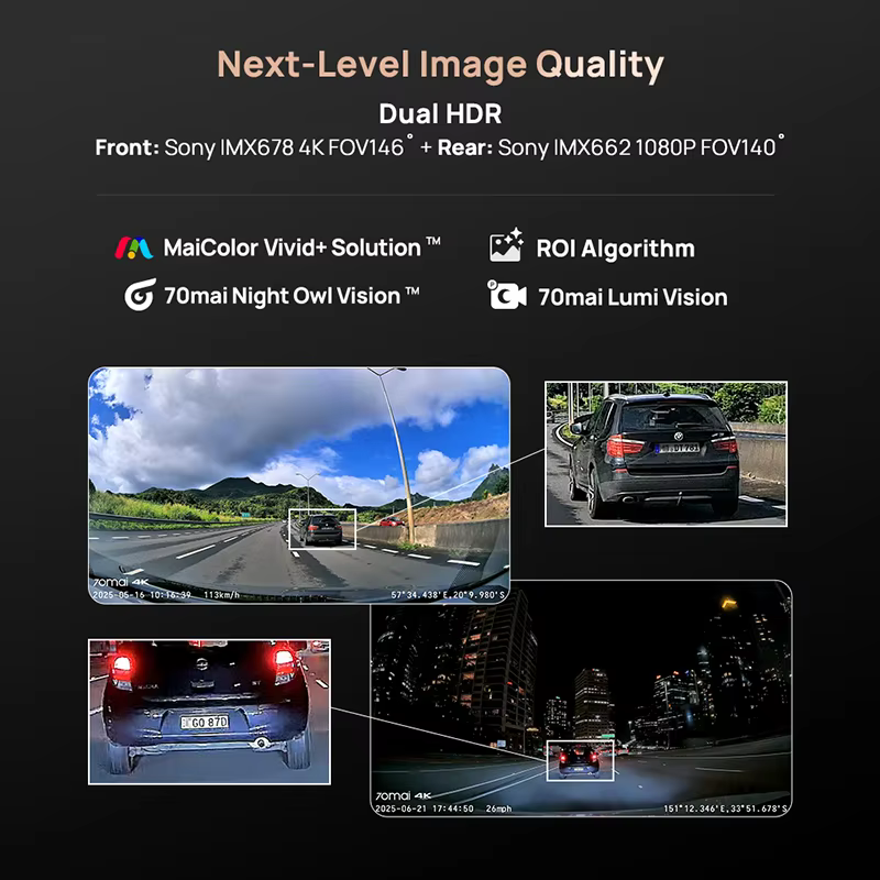70mai 대시캠 4K A810S HDR IMX678 슈퍼커패시터 4G LTE 원격 제어 Wi-Fi 6 음성 제어 GPS ADAS 차량용 카메라 70mai A810S 이미지 4