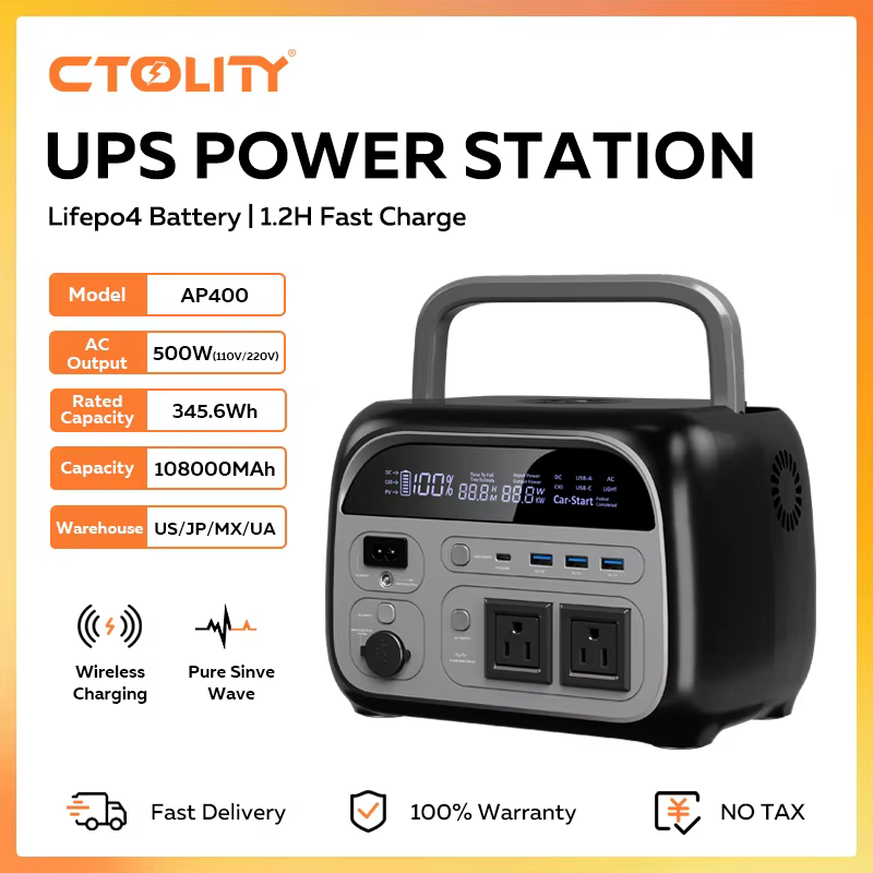 CTOLITY AP400 500W 휴대용 발전소 345.6Wh 108000mAh 태양광 발전기 LiFePo4 배터리 AC 에너지 저장 공급 캠핑 RV 이미지 1
