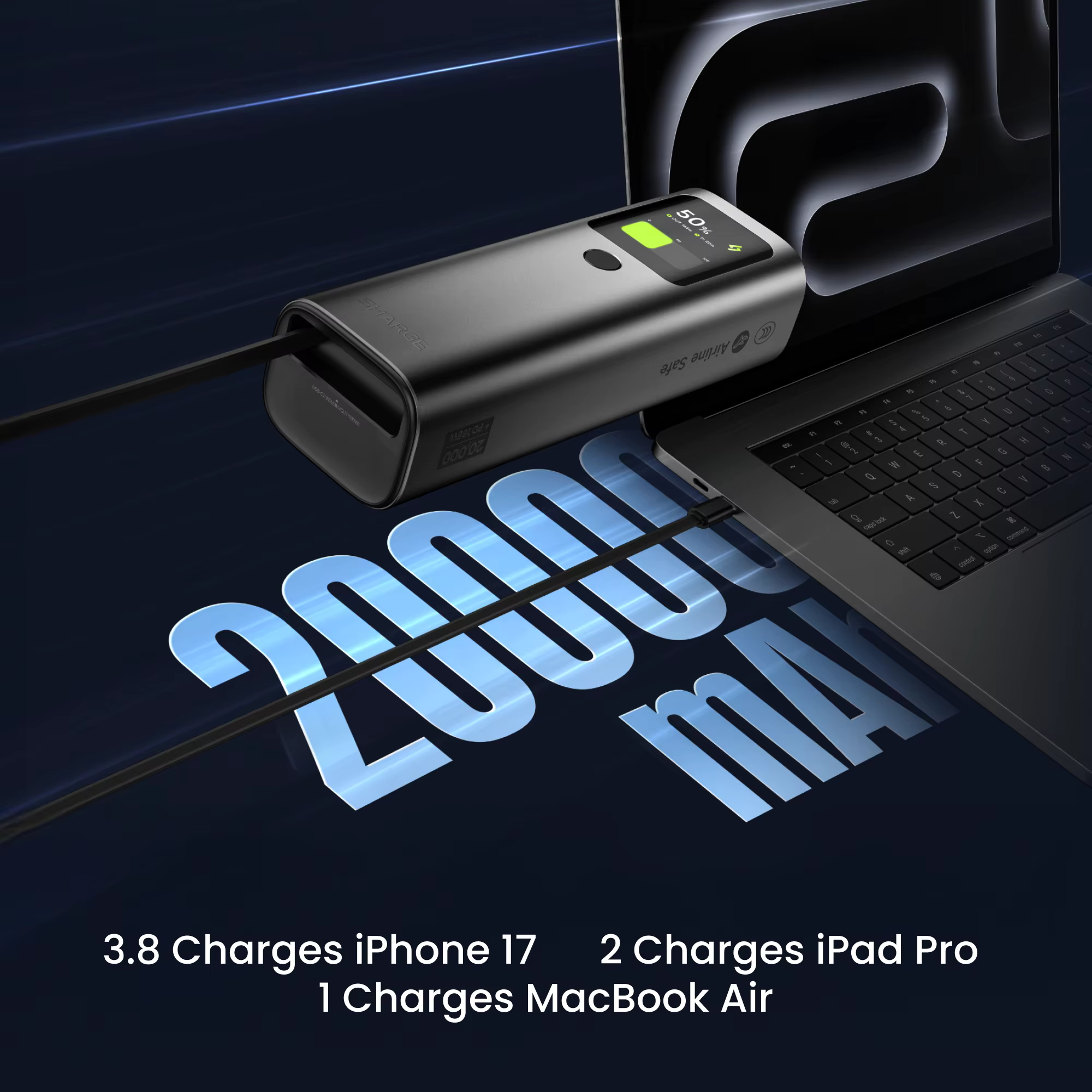 SHARGE 165W 노트북 보조배터리 20000mAh 3포트 고속 충전 내장형 접이식 케이블 (맥북, 아이폰 17, 아이패드 호환) SHARGE 165W 노트북 보조배터리 20000mAh 3포트 고속 충전 내장형 접이식 케이블 (맥북, 아이폰 17, 아이패드 호환) 이미지 2