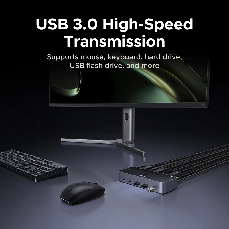 UGREEN 8K 60Hz DP KVM 스위치 2 모니터 2 PC USB 3.0 공유 키보드 마우스 모니터 HDR 3D 데스크탑 프린터용 이미지 4