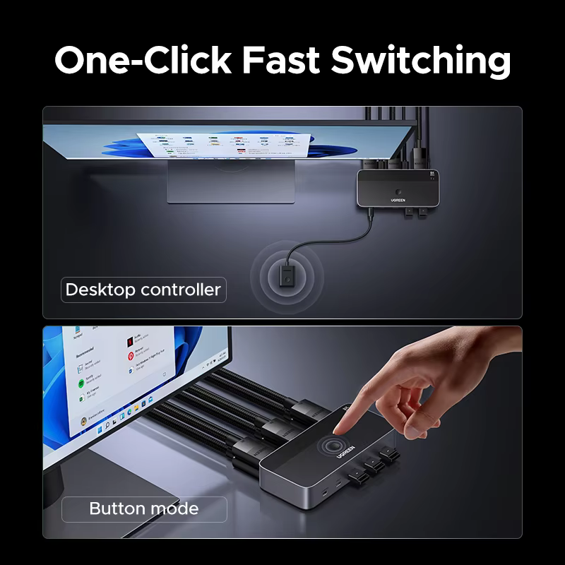 UGREEN 8K 60Hz DP KVM 스위치 2 모니터 2 PC USB 3.0 공유 키보드 마우스 모니터 HDR 3D 데스크탑 프린터용 이미지 5