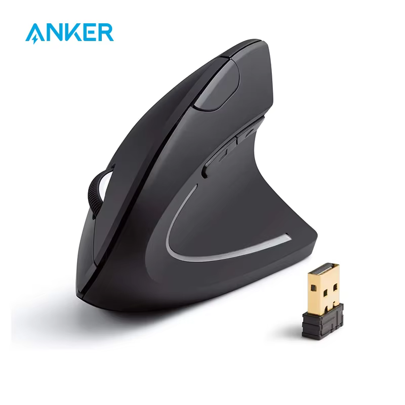 Anker 2.4G 무선 수직 인체공학적 광 마우스, 800/1200/1600 DPI, 노트북, 데스크탑, PC, Macbook용 버튼 5개 - 블랙 이미지 1