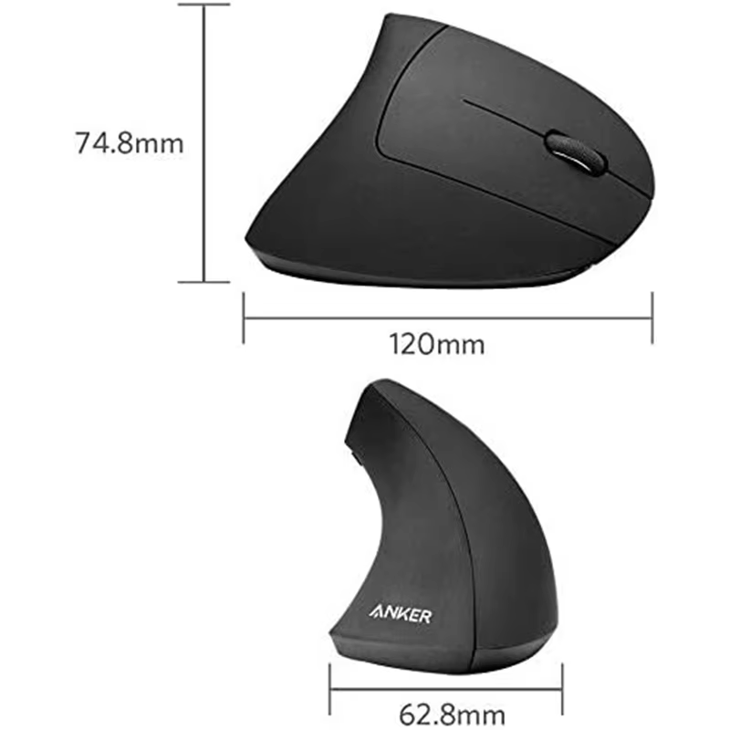 Anker 2.4G 무선 수직 인체공학적 광 마우스, 800/1200/1600 DPI, 노트북, 데스크탑, PC, Macbook용 버튼 5개 - 블랙 이미지 3