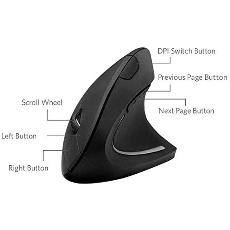 Anker 2.4G 무선 수직 인체공학적 광 마우스, 800/1200/1600 DPI, 노트북, 데스크탑, PC, Macbook용 버튼 5개 - 블랙 이미지 5