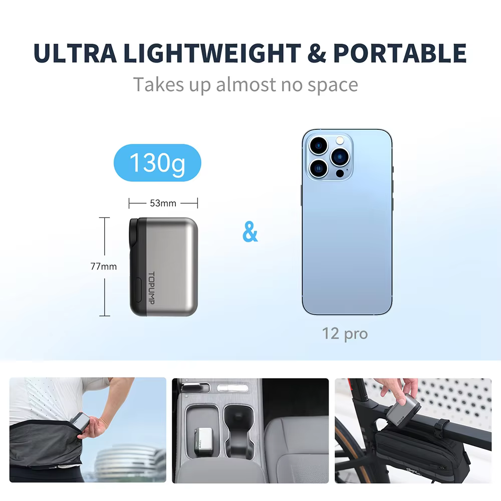 TOPUMP TB2 PRO 자전거 무선 타이어 팽창기 용 미니 휴대용 전기 펌프 120PSI 최대 450mAh 배터리 (화면 고속 충전 포함) 이미지 3