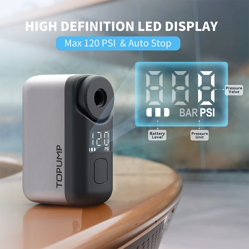 TOPUMP TB2 PRO 자전거 무선 타이어 팽창기 용 미니 휴대용 전기 펌프 120PSI 최대 450mAh 배터리 (화면 고속 충전 포함) 이미지 4