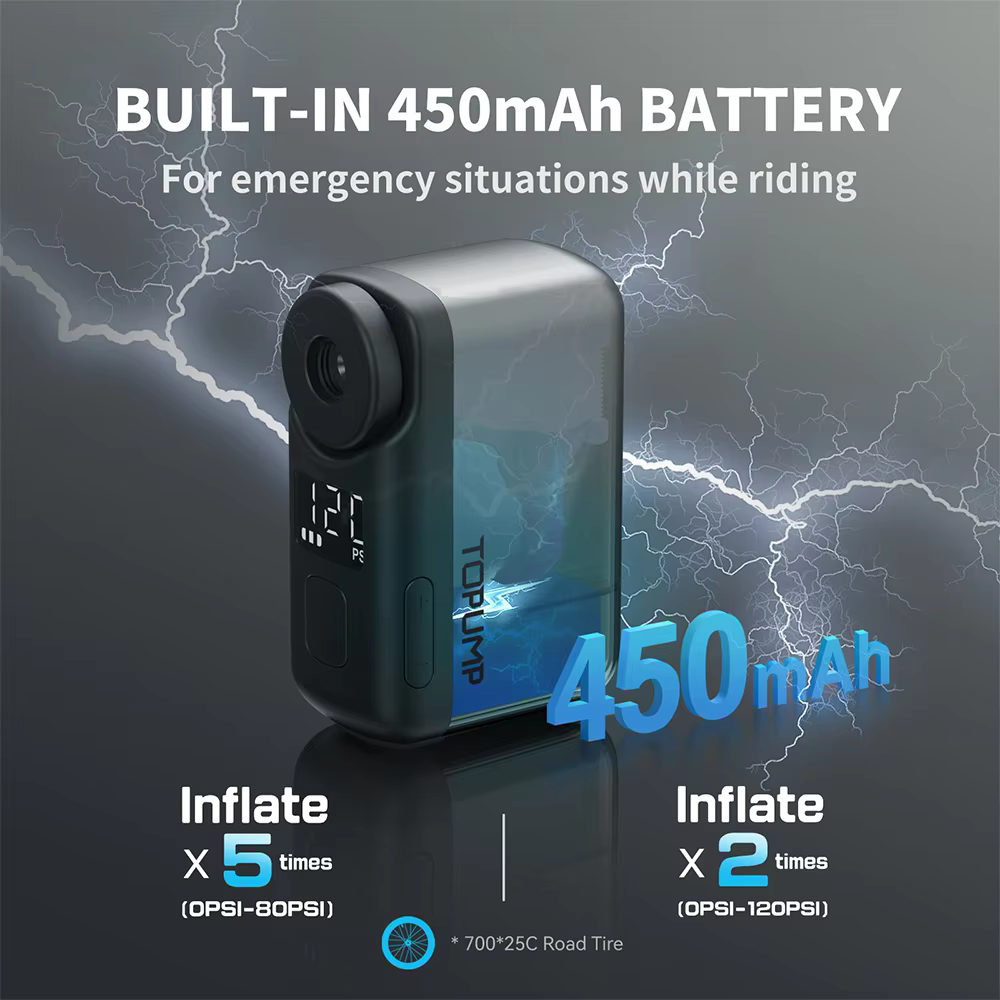 TOPUMP TB2 PRO 자전거 무선 타이어 팽창기 용 미니 휴대용 전기 펌프 120PSI 최대 450mAh 배터리 (화면 고속 충전 포함) 이미지 6