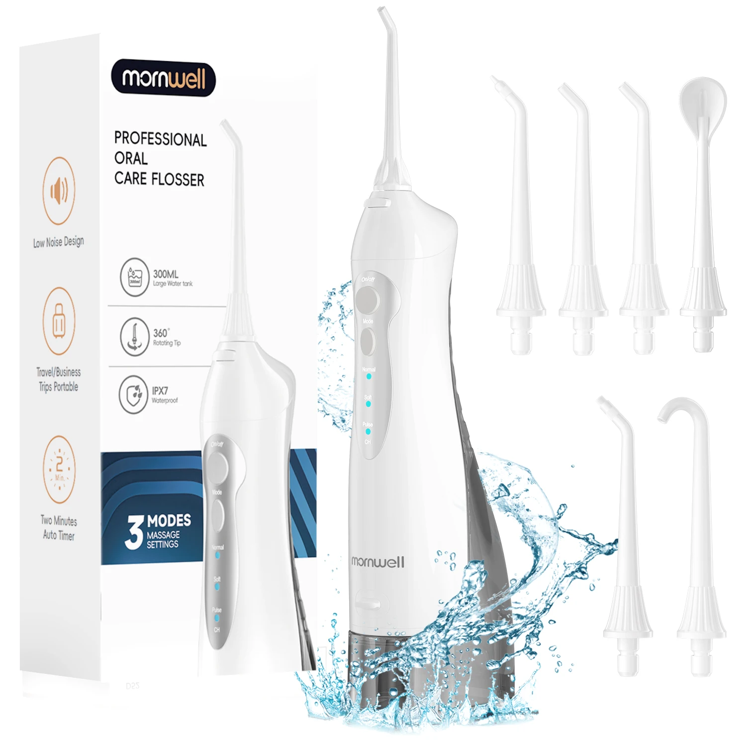 D52 휴대용 무선 구강세정기 USB 충전식 워터젯 치실 6개 제트팁 300ml 3가지 모드 여행용 치아 세척기 이미지 1